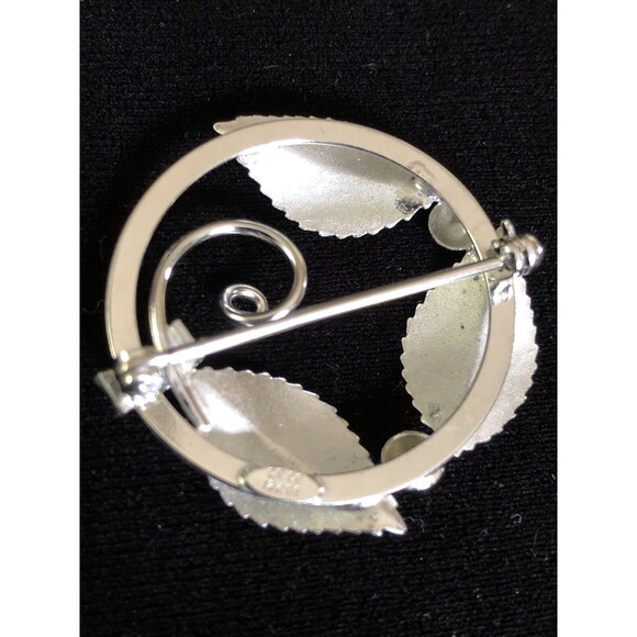 Vintage Signed Charles Reis CR Co 12k White Gold Filled Circle Leaf Brooch Pin - Picture 2 of 6